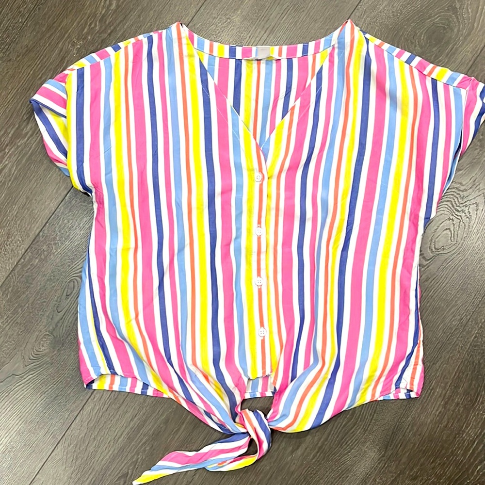 Relaxed fit tie front blouse